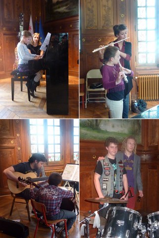 Audition - Elèves au piano (avec Anne-Sophie), à la flûte traversière (avec Fanny), à la guitare (avec Mathieu) et à la batterie (avec Yoann)